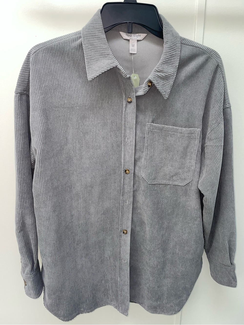 🐘NWT Women’s Nine Eight Corduroy Button-Up Shirt in Light Gray